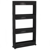 Sistem rafturi de depozitare Sersimo HA117 cu roti pentru bucatarie sau baie cu 4 polite, negru