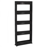 Sistem rafturi de depozitare Sersimo HA118 cu roti pentru bucatarie sau baie cu 5 polite, negru