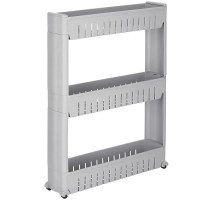 Sistem rafturi de depozitare cu roti pentru bucatarie sau baie cu 3 polite, 54x13x70cm, gri Sistem rafturi de depozitare cu roti pentru bucatarie sau baie cu 3 polite, 54x13x70cm, gri