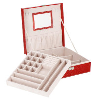 (DL) Cutie depozitare si organizare bijuterii, MDF, piele ecologica, 26 x 26 x 8,5cm, rosu