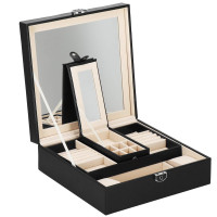 (DL) Cutie depozitare si organizare bijuterii, MDF, piele ecologica, 25 x 25 x 8,5cm, negru (DL) Cutie depozitare si organizare bijuterii, MDF, piele ecologica, 25 x 25 x 8,5cm, negru