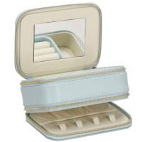 (DL) Cutie depozitare si organizare bijuterii, piele ecologica + velur, 11,5 x 8,5 x 5,5cm, albastru pal