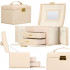 Cutie depozitare si organizare bijuterii, piele ecologica + velur, 18 x 13,5 x 14cm, crem [3]