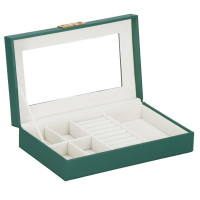 (DL) Cutie depozitare si organizare bijuterii, MDF, piele ecologica, 23,5 x 14 x 5,5cm, verde sticla (DL) Cutie depozitare si organizare bijuterii, MDF, piele ecologica, 23,5 x 14 x 5,5cm, verde sticla