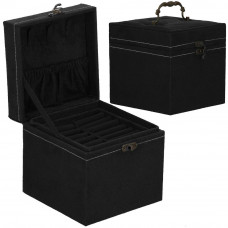 (DL) Cutie depozitare si organizare bijuterii, velur, 12x 12 x 12 cm, negru