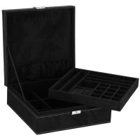 (DL) Cutie depozitare si organizare bijuterii, velur, 26 x 26 x 9 cm, negru