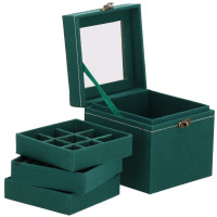 (DL) Cutie depozitare si organizare bijuterii, velur, 12x 12 x 12 cm, verde