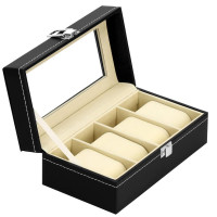 Cutie depozitare si organizare ceasuri, MDF, piele ecologica, 20,5x11x8cm, negru