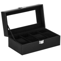 Cutie depozitare si organizare ceasuri, MDF, piele ecologica, 20,5x11x8cm, negru sarpe