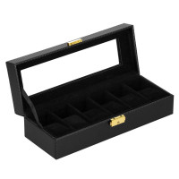 (DL) Cutie depozitare si organizare ceasuri, MDF, piele ecologica, 30x11x8cm, negru carbon