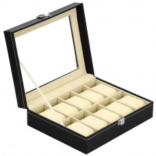 (DL) Cutie depozitare si organizare ceasuri, MDF, piele ecologica, 25x20x8cm, negru