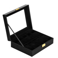 (DL) Cutie depozitare si organizare ceasuri, MDF, piele ecologica, 25x20x8cm, negru carbon