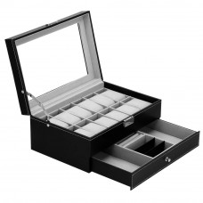 Cutie depozitare si organizare ceasuri si alte accesorii, MDF, piele ecologica, 30x20x13cm, negru