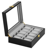 (DL) Cutie depozitare si organizare ceasuri, MDF, piele ecologica, 26,5x20x8cm, negru
