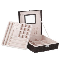 (DL) Cutie depozitare si organizare bijuterii, MDF, piele ecologica, 26 x 26 x 8,5cm, negru sarpe