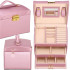 (DL) Cutie depozitare si organizare bijuterii, MDF, piele ecologica si velur, 17,5 x 14 x 12,5cm, roz [2]