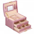 (DL) Cutie depozitare si organizare bijuterii, MDF, piele ecologica si velur, 17,5 x 14 x 12,5cm, roz [16]