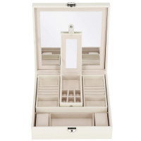 (DL) Cutie depozitare si organizare bijuterii, MDF, piele ecologica, 25 x 25 x 8,5cm, crem deschis (DL) Cutie depozitare si organizare bijuterii, MDF, piele ecologica, 25 x 25 x 8,5cm, crem deschis