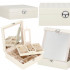 (DL) Cutie depozitare si organizare bijuterii, MDF, piele ecologica, 25 x 25 x 8,5cm, crem deschis [35]