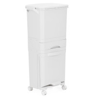 Cos de gunoi pentru colectare selectiva cu 3 compartimente, pe roti, 42 L, alb Cos de gunoi pentru colectare selectiva cu 3 compartimente, pe roti, 42 L, alb