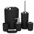 Set accesorii baie, 6 piese din plastic, cu perie WC si cos de gunoi, finisaj mat si lucios, negru argintiu [12]