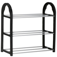 Pantofar PVC si metal, Sersimo cu 3 rafturi, 48x49cm, negru argintiu Pantofar PVC si metal, Sersimo cu 3 rafturi, 48x49cm, negru argintiu