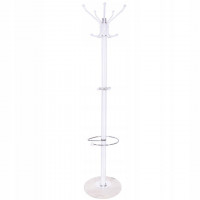 Cuier tip pom din metal cu baza de marmura, 14 agatatoare, 176cm, alb