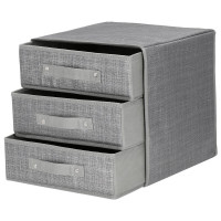 Organizator dulap tip lada cu 3 sertare, Sersimo, textil, gri