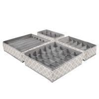Set 4 organizatoare Sersimo sertar pentru sosete/lenjerie, gri crem