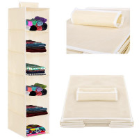 Organizator dulap Sersimo, 6 compartimente, textil, 120cm, crem