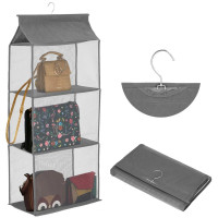 Organizator dulap posete Sersimo, 3 compartimente, textil, gri