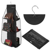 Organizator dulap Sersimo pentru posete, 6 compartimente, textil, negru