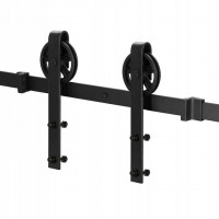 Sistem glisant pentru usa, sina metalica ghidaj 183 cm, 2 role, montaj pe perete, negru