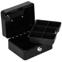 Caseta pentru bani tip cutie de valori, compartimentanta, cu cheie, metal, 15x12x8cm, negru Caseta pentru bani tip cutie de valori, compartimentanta, cu cheie, metal, 15x12x8cm, negru