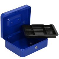 Caseta pentru bani tip cutie de valori, compartimentanta, cu cheie, metal, 25x20x9cm, albastru Caseta pentru bani tip cutie de valori, compartimentanta, cu cheie, metal, 25x20x9cm, albastru