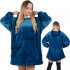 Patura tip hanorac, cu maneci, gluga si buzunare, material plus, marime universala, albastra [28]
