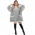 Patura tip hanorac, cu maneci, gluga si buzunare, material plus, marime universala, gri [16]