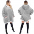 Patura tip hanorac, cu maneci, gluga si buzunare, material plus, marime universala, gri [20]