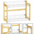 Suport organizator multifunctional cu 2 etaje, bambus si metal, 33x14x25cm [6]