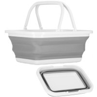 Lighean pliabil, dreptunghiular, cu toarta, din plastic si silicon, 44x32x19cm, 15litri, gri Lighean pliabil, dreptunghiular, cu toarta, din plastic si silicon, 44x32x19cm, 15litri, gri