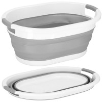 Cos de rufe pliabil tip lighean, cu manere, din plastic si silicon, 54x38x23cm, 24litri, gri Cos de rufe pliabil tip lighean, cu manere, din plastic si silicon, 54x38x23cm, 24litri, gri