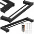 Suport prosoape pentru baie cu 2 sisteme de instalare, 2 brate, din aluminiu, 50x12cm, negru [11]