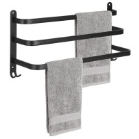 Suport prosoape pentru baie cu 2 sisteme de instalare, 3 brate, din aluminiu, 49x25cm, negru Suport prosoape pentru baie cu 2 sisteme de instalare, 3 brate, din aluminiu, 49x25cm, negru