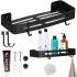 Raft de baie cu 2 agatatori, 2 sisteme instalare pe perete, aluminiu, 32x12x4cm, negru [15]