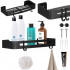 Raft de baie cu 2 agatatori, 2 sisteme instalare pe perete, aluminiu, 32x12x4cm, negru [16]
