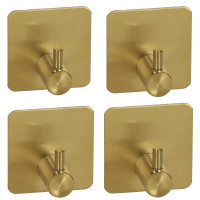 Set 4 agatatori tip cuier pentru baie, sistem fixare inclus, aluminiu, auriu
