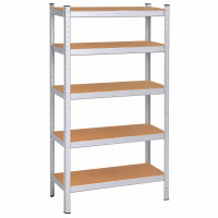 Raft metalic depozitare cu 5 polite MDF, capacitate 675 kg, 75x30x150 cm, argintiu Raft metalic depozitare cu 5 polite MDF, capacitate 675 kg, 75x30x150 cm, argintiu