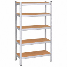 Raft metalic depozitare cu 5 polite MDF, capacitate 675 kg, 75x30x150 cm, argintiu Raft metalic depozitare cu 5 polite MDF, capacitate 675 kg, 75x30x150 cm, argintiu