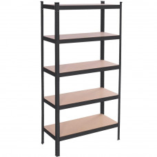 Raft metalic depozitare cu 5 polite MDF, capacitate 675 kg, 75x30x150 cm, negru Raft metalic depozitare cu 5 polite MDF, capacitate 675 kg, 75x30x150 cm, negru