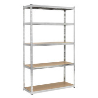 Raft metalic de depozitare cu 5 polite reglabile MDF, structura zincata, capacitate 1000 kg, 120x45x205 cm, gri